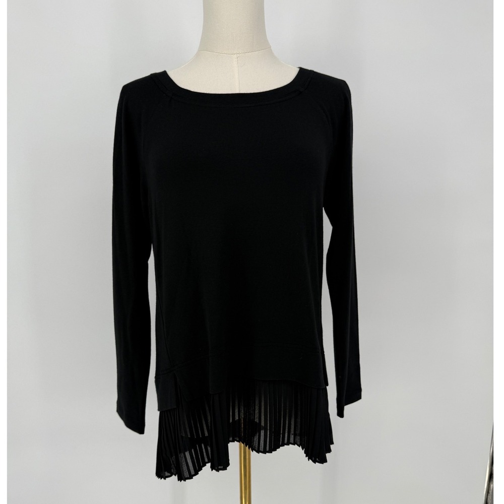 Rebecca Taylor Black Long Sleeve Pleated Terry Top Womens‎ Size M